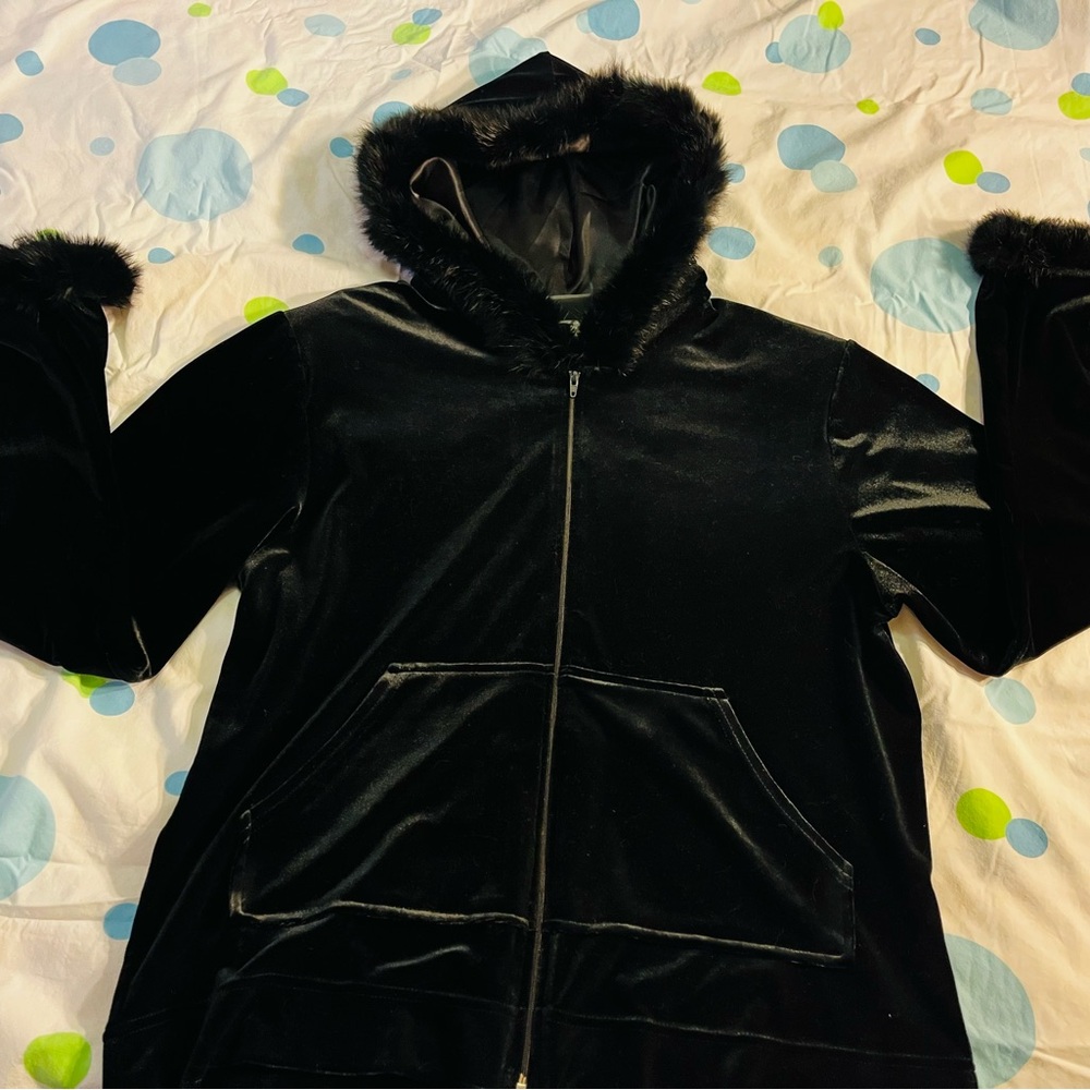 Jasmine Black Velvet Teddy Jacket with Genuine Fur Trim Upscale Loungeware